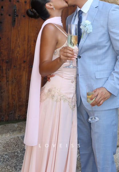Beaded Corset Chiffon Evening Gown with Shawl
