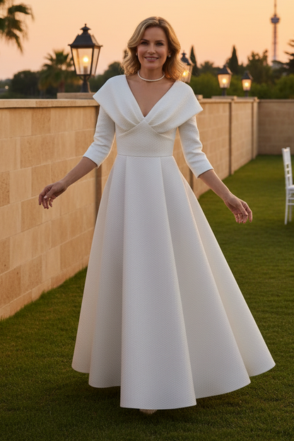 Elegant V-Neck Jacquard A-Line Midi Dress