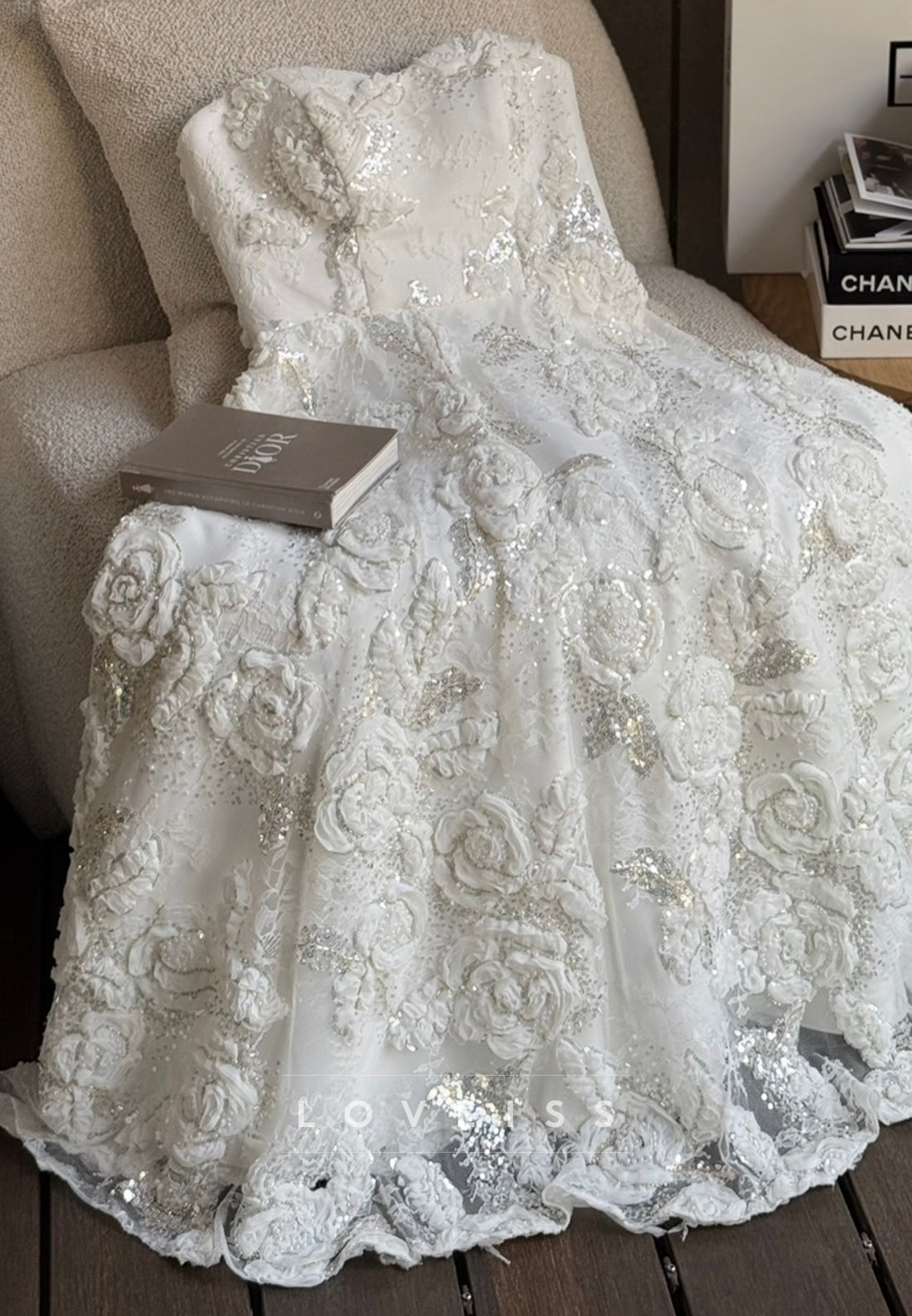 3D Floral Sequin Embellished Ball Gown Dress