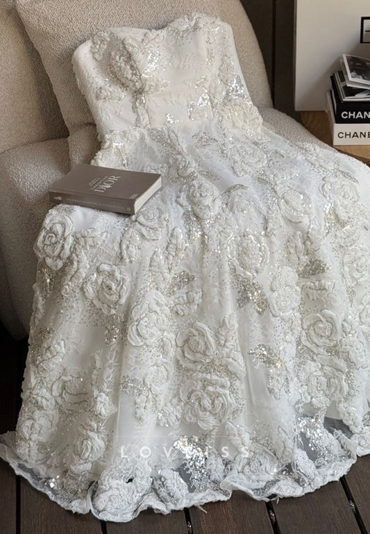 3D Floral Sequin Embellished Ball Gown Dress