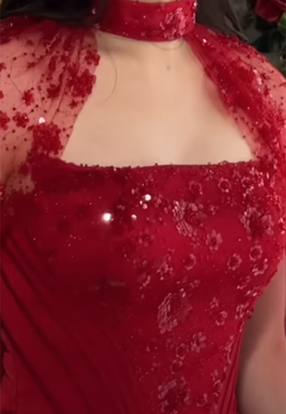 Sequin Cape Column Evening Gown