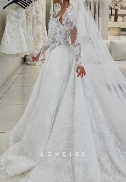 Long Sleeve Lace Ball Gown Wedding Dress with Corset