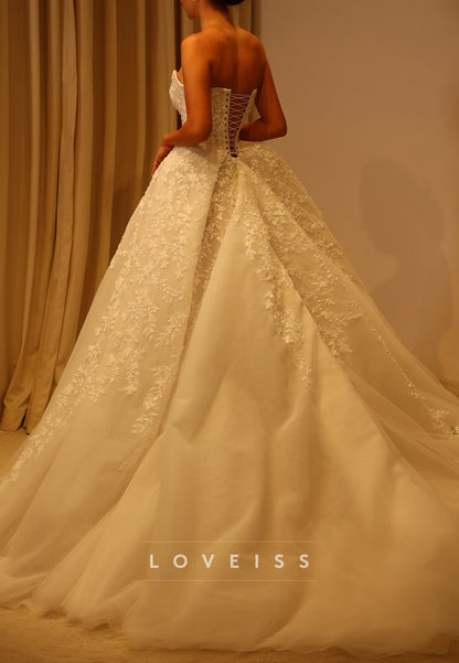 Sweetheart Strapless Lace Ball Gown Wedding Dress
