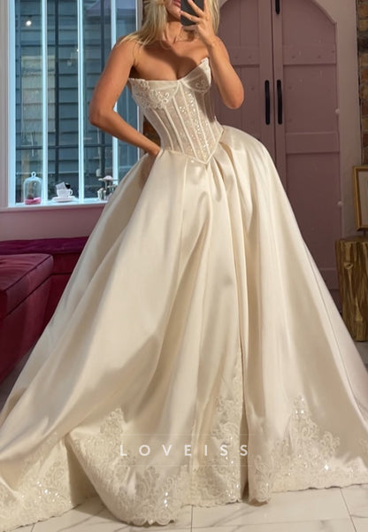 Strapless Sequin Corset Satin Ball Gown Wedding Dress