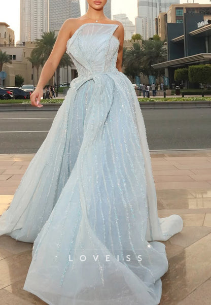 Strapless Asymmetric Gown with High Slit