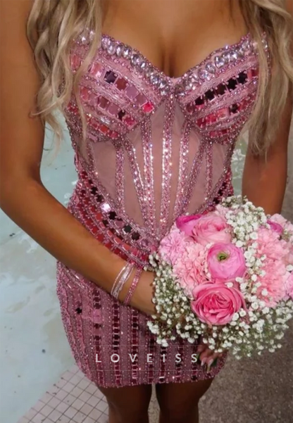 Sequin Corset Bodycon Mini Dress with Sweetheart Neckline