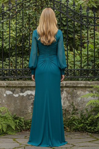 Long Sleeve Square Neck Gown with 3D Floral Detail