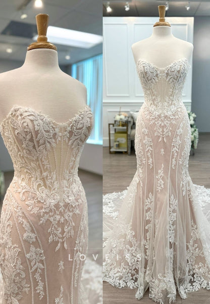 Strapless Lace Mermaid Wedding Dress with Train