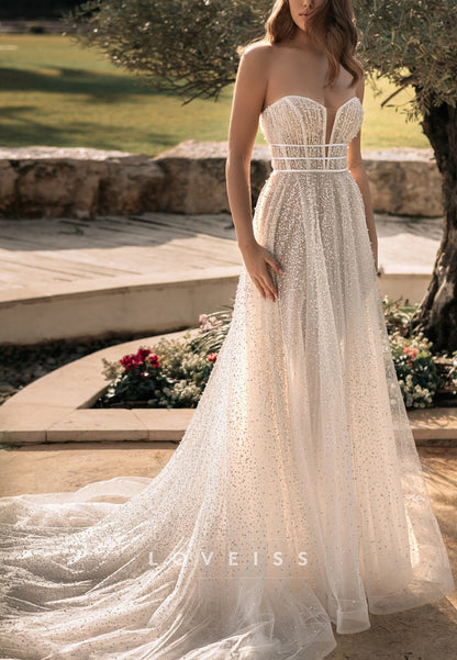 Strapless Beaded A-Line Wedding Dress with Plunge