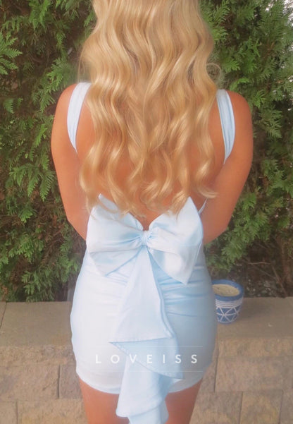 Satin V-Neck Bodycon Mini Dress with Back Bow