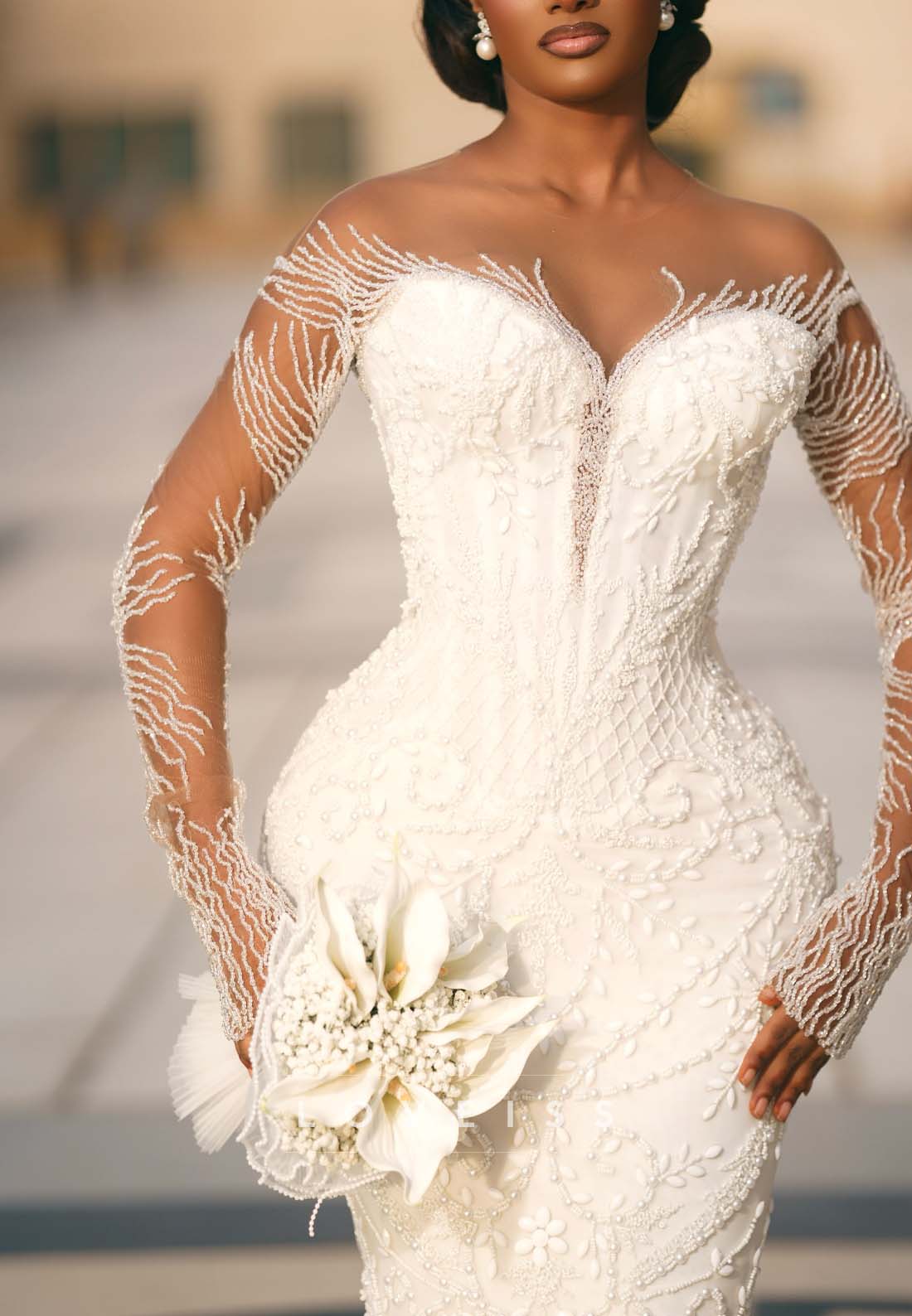 Beaded Mermaid Wedding Dress with Long Sleeves
