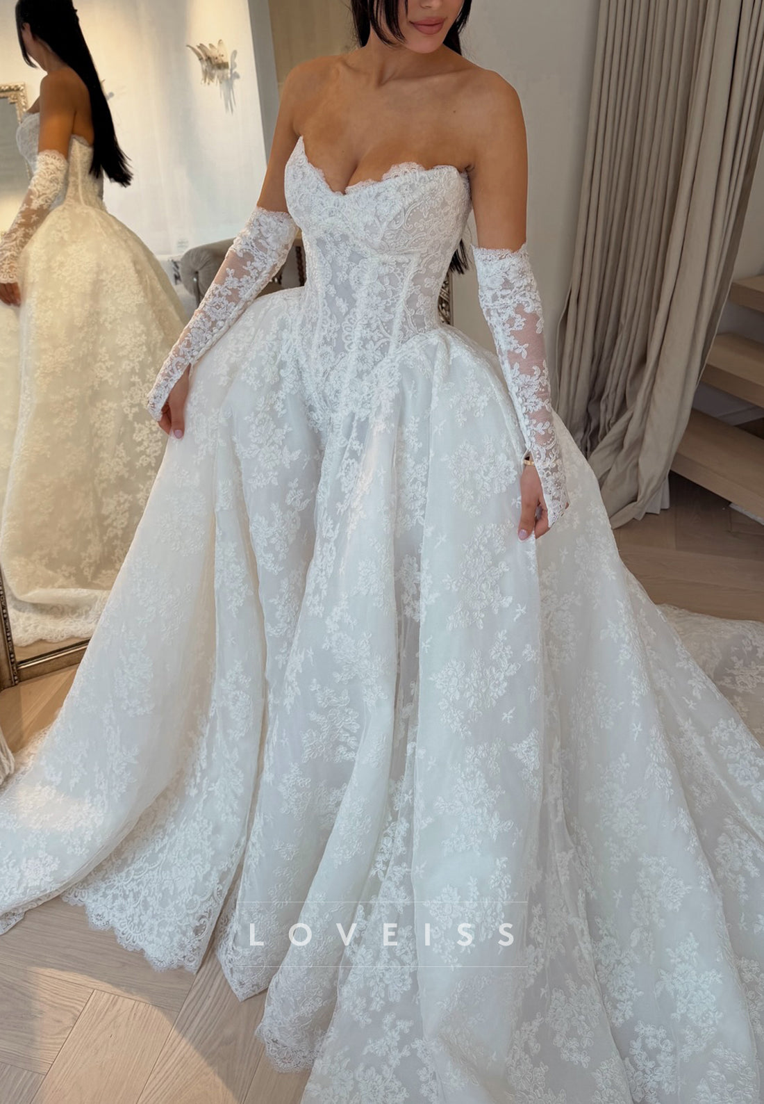 Strapless Sweetheart Corset Lace Ball Gown Wedding Dress