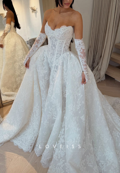 Strapless Sweetheart Corset Lace Ball Gown Wedding Dress