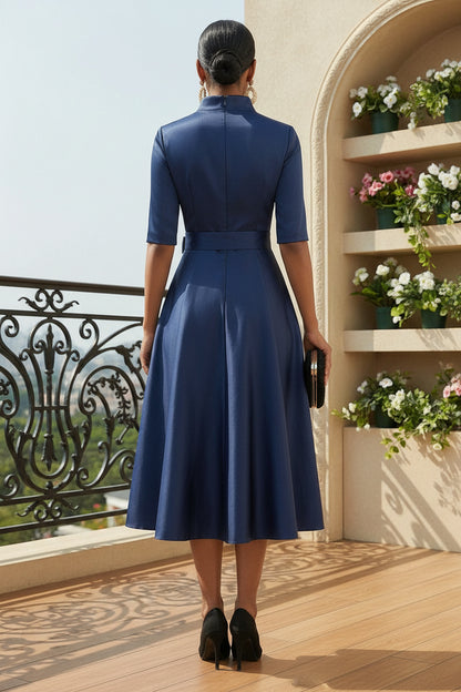 Lace Inset Midi Formal Dress