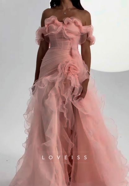 Off-the-Shoulder Ruffled Organza Evening Gown