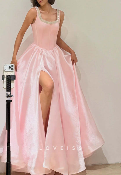 Corset Evening Gown with Beaded Neckline