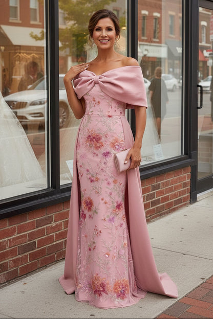 Off-Shoulder Embroidered Gown with Overskirt