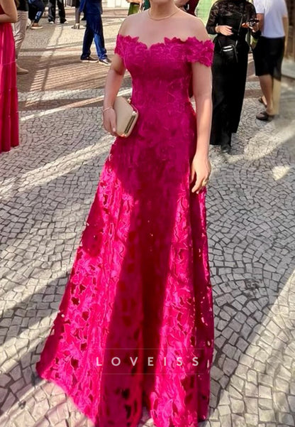 Off Shoulder Lace Applique A-Line Formal Gown