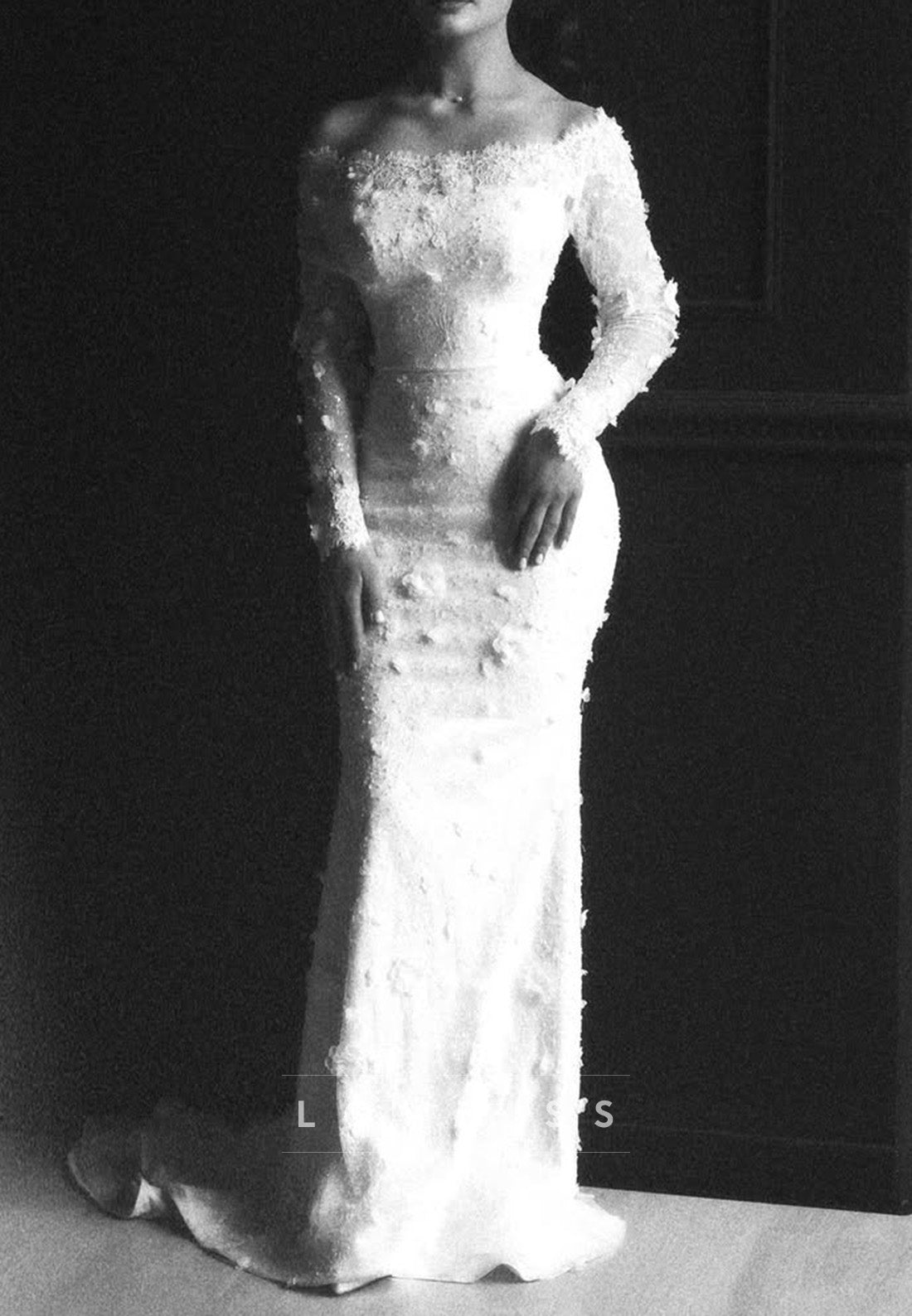 Off-Shoulder Long Sleeve Lace Wedding Dress