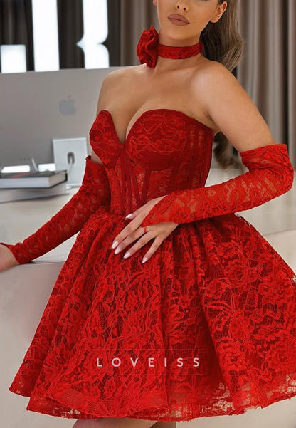 Strapless Sweetheart Corset Lace Mini Dress
