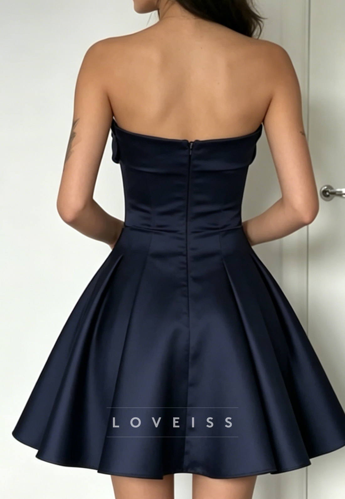 Strapless Satin Pleated A-Line Mini Dress