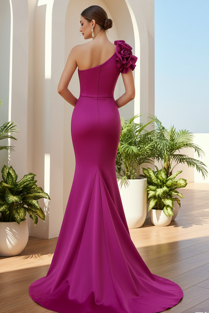 One-Shoulder Floral Mermaid Evening Gown
