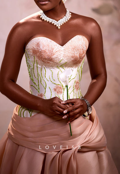 Strapless Beaded Corset Bubble Hem Midi Dress