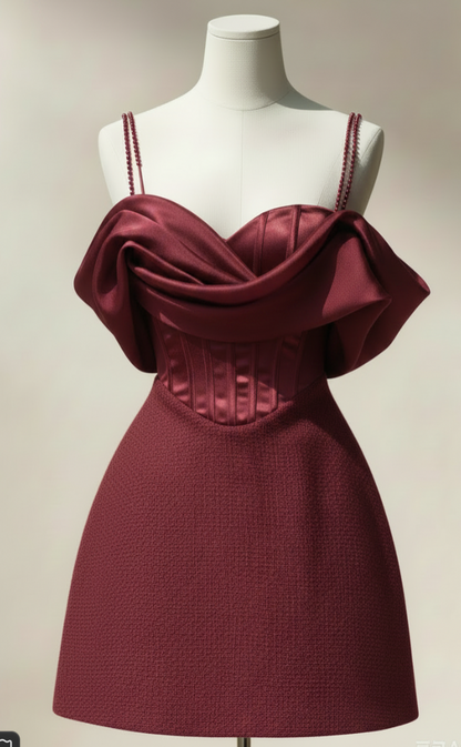 Sweetheart Corset Satin Mini Dress with Textured Skirt