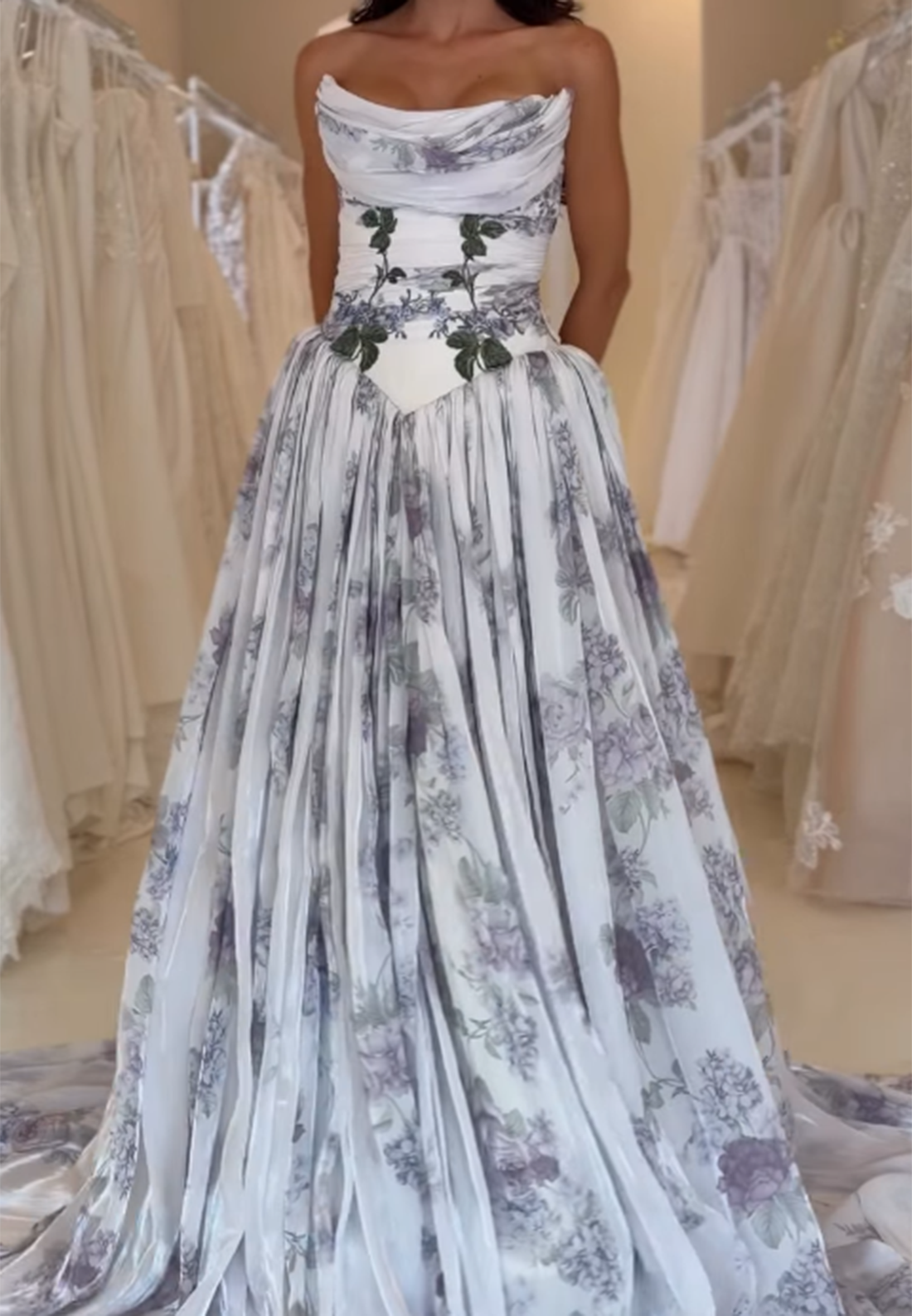 Strapless Floral Print Ball Gown Gown