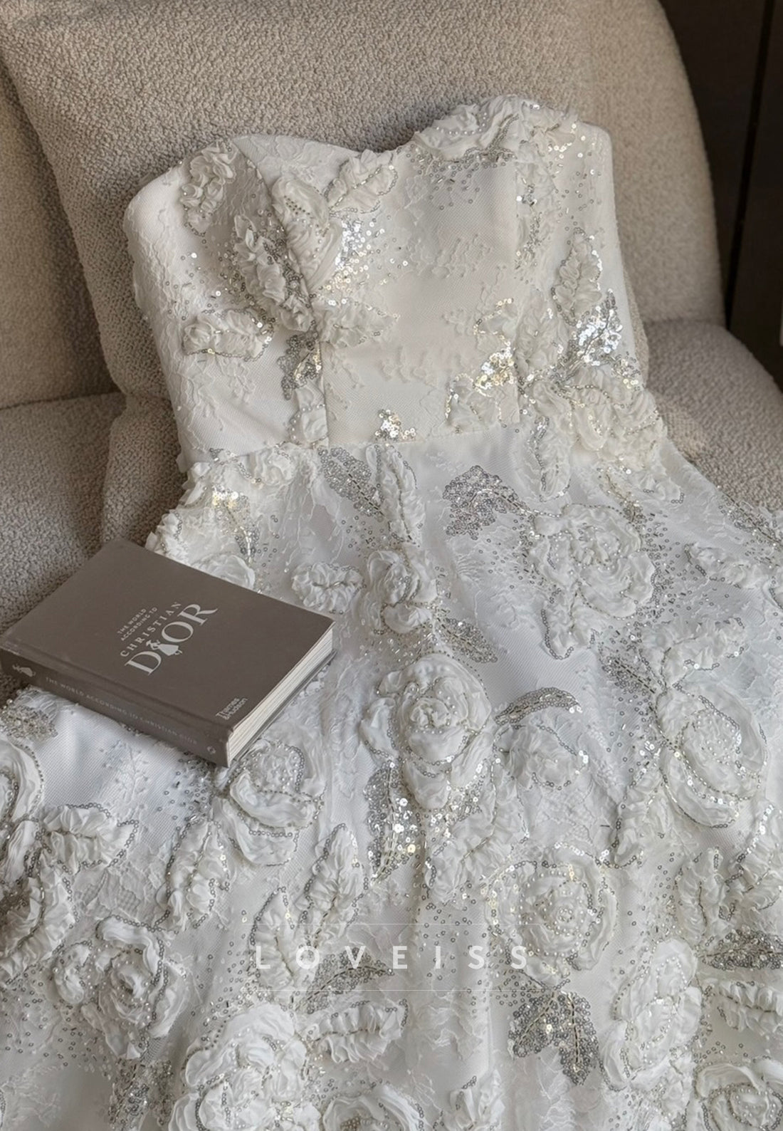 3D Floral Sequin Embellished Ball Gown Dress