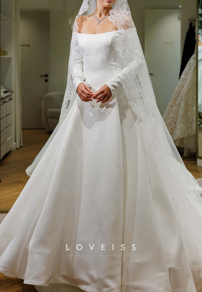 Square Neck Satin Ball Gown Wedding Dress