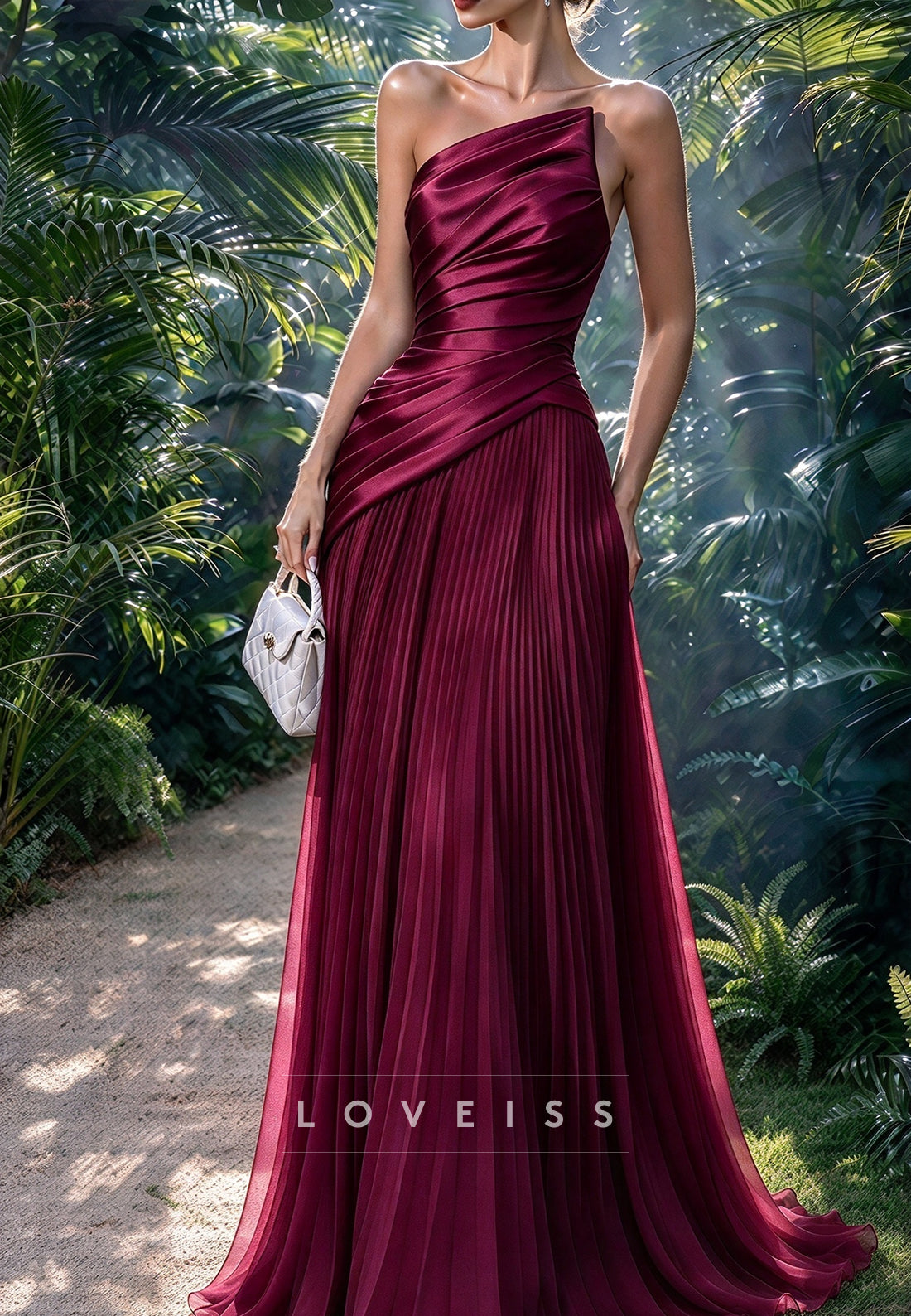 One-Shoulder Pleated A-Line Evening Gown