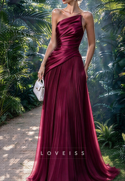 One-Shoulder Pleated A-Line Evening Gown