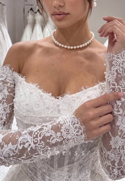 Off-the-Shoulder Lace Ball Gown Wedding Dress