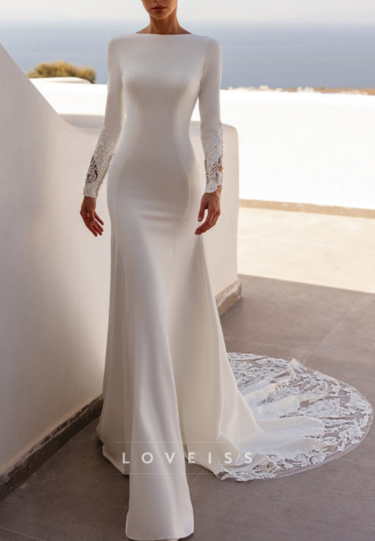 Long Sleeve Bateau Neck Mermaid Bridal Gown