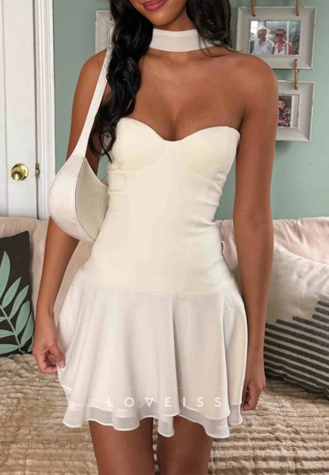 Strapless Corset Mini Dress with Ruffled Skirt