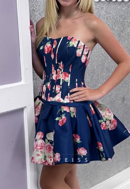 Strapless Corset Floral A-Line Mini Dress