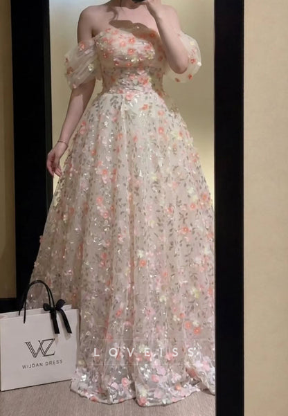 3D Floral Off-the-Shoulder A-Line Gown