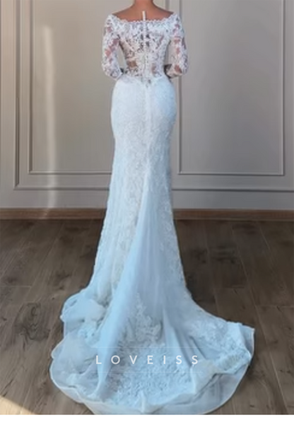 Lace Off-the-Shoulder Long Sleeve Mermaid Wedding Dress