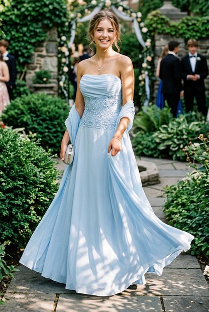 Strapless Lace Bodice Gown with Matching Shawl