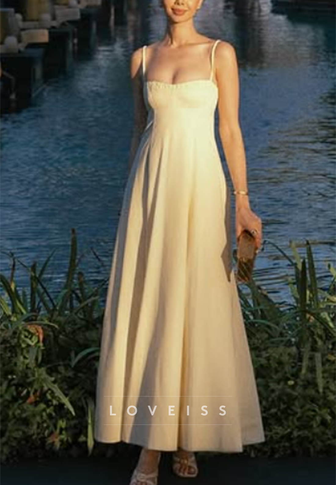 A-Line Ankle-Length Dress with Spaghetti Straps