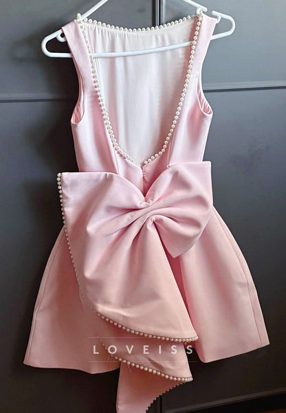 Backless A-Line Mini Dress with Bow and Pearls