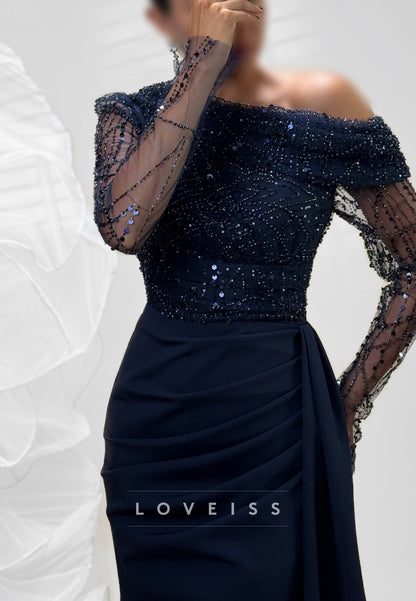 Sequined Asymmetric Gown with Slit