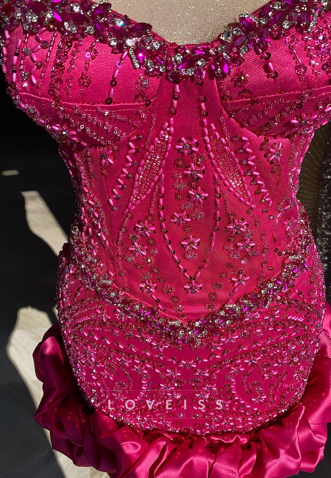 Strapless Beaded Corset Mini Dress with Ruffled Hem