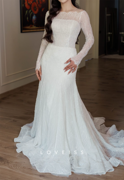 Glitter Pattern Illusion Sheath Wedding Dress