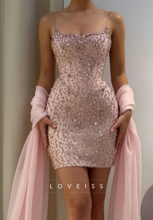 Sequin Bodycon Mini Dress with Chiffon Shawl