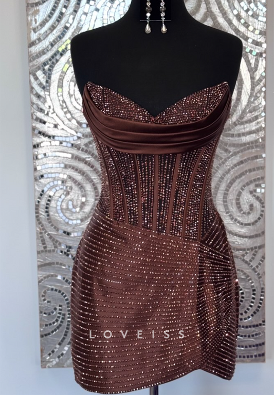 Strapless Crystal Corset Cocktail Dress