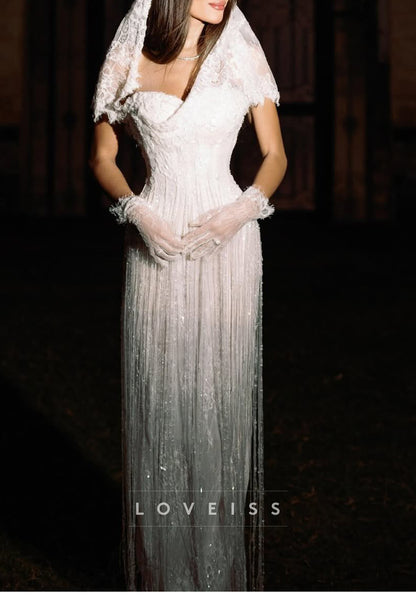 Hooded Lace Sheath Wedding Dress