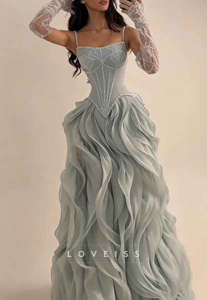 Embroidered Corset Ruffled Skirt Evening Gown