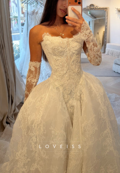 Glitter Lace Corset Wedding Dress with Overskirt